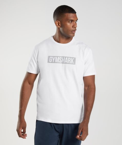 Men's Gymshark Block T-Shirts White | NZ 8EQOAL